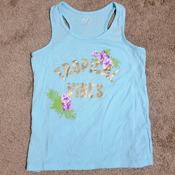 The Children's Place Light blue “Tropical Vibes” Girls Tank Top Size: M 7/8 - Picture 1 of 4